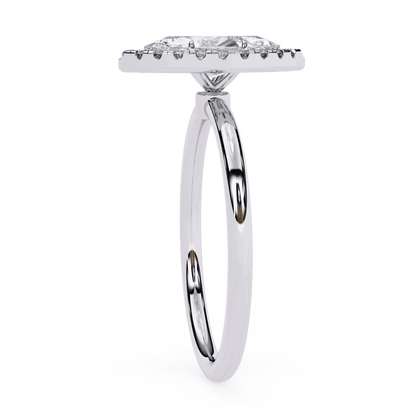 Marquise Cut Lab Grown Diamond Halo Engagement Ring with Plain Band and V-Prong Setting