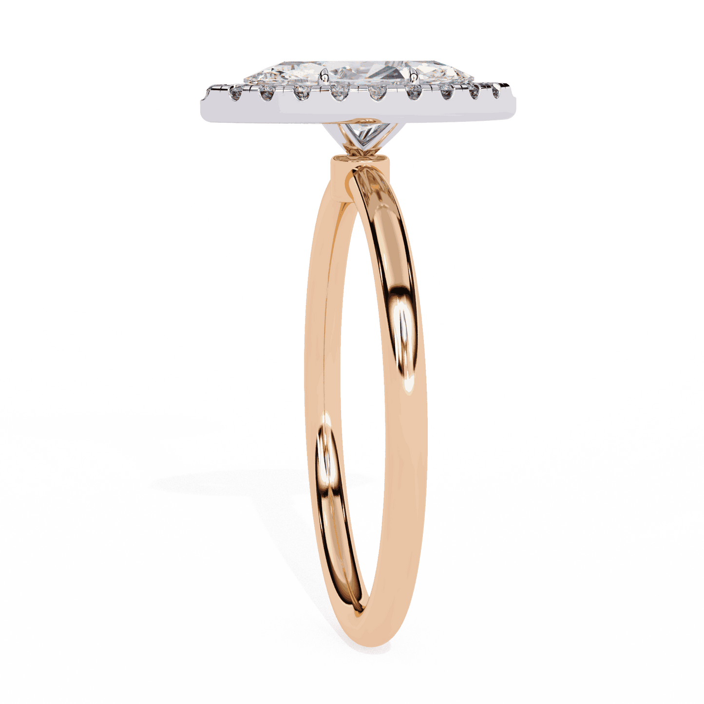 Marquise Cut Lab Grown Diamond Halo Engagement Ring with Plain Band and V-Prong Setting