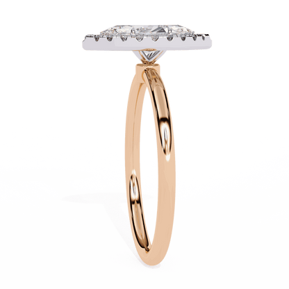 Marquise Cut Lab Grown Diamond Halo Engagement Ring with Plain Band and V-Prong Setting