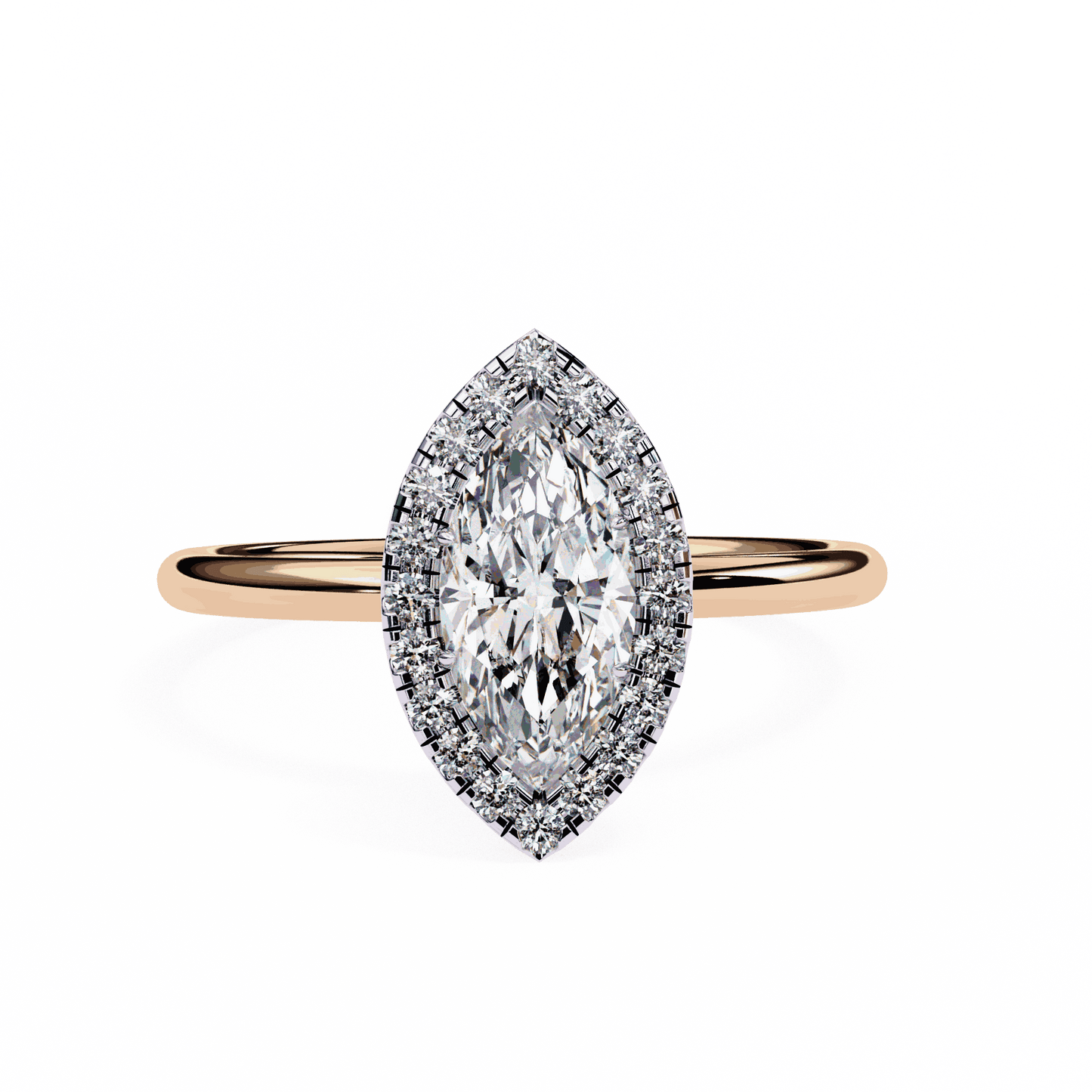 Marquise Cut Lab Grown Diamond Halo Engagement Ring with Plain Band and V-Prong Setting