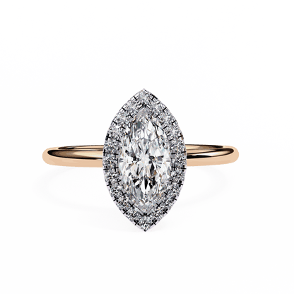 Marquise Cut Lab Grown Diamond Halo Engagement Ring with Plain Band and V-Prong Setting
