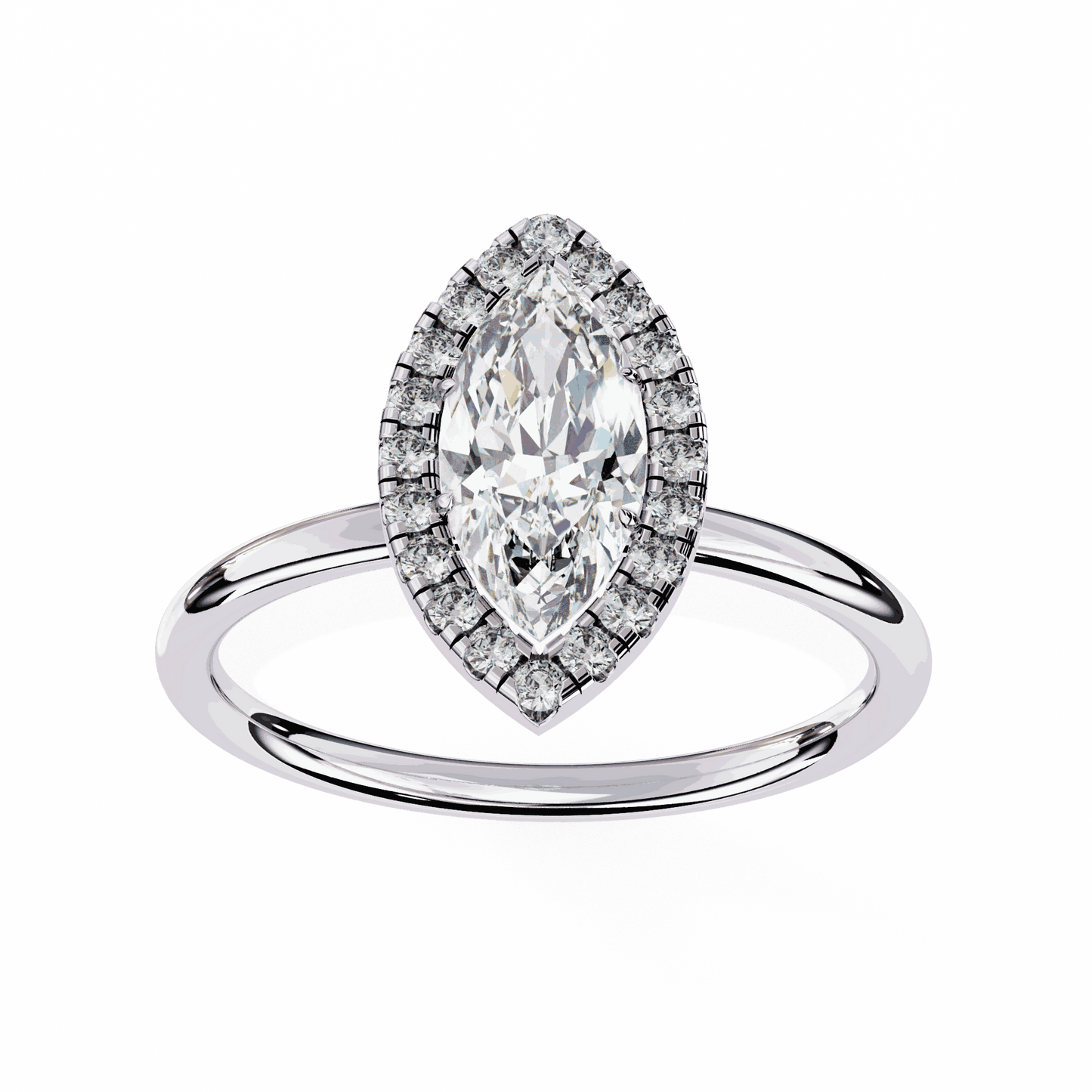 Marquise Cut Lab Grown Diamond Halo Engagement Ring with Plain Band and V-Prong Setting
