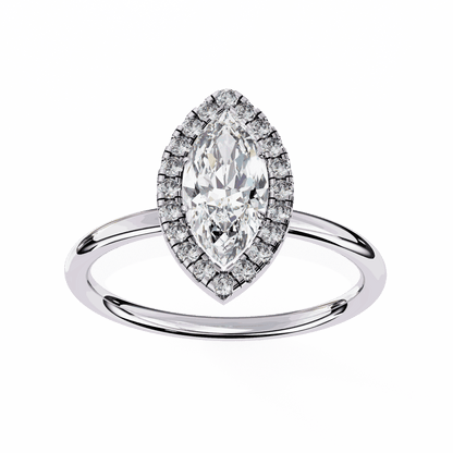 Marquise Cut Lab Grown Diamond Halo Engagement Ring with Plain Band and V-Prong Setting