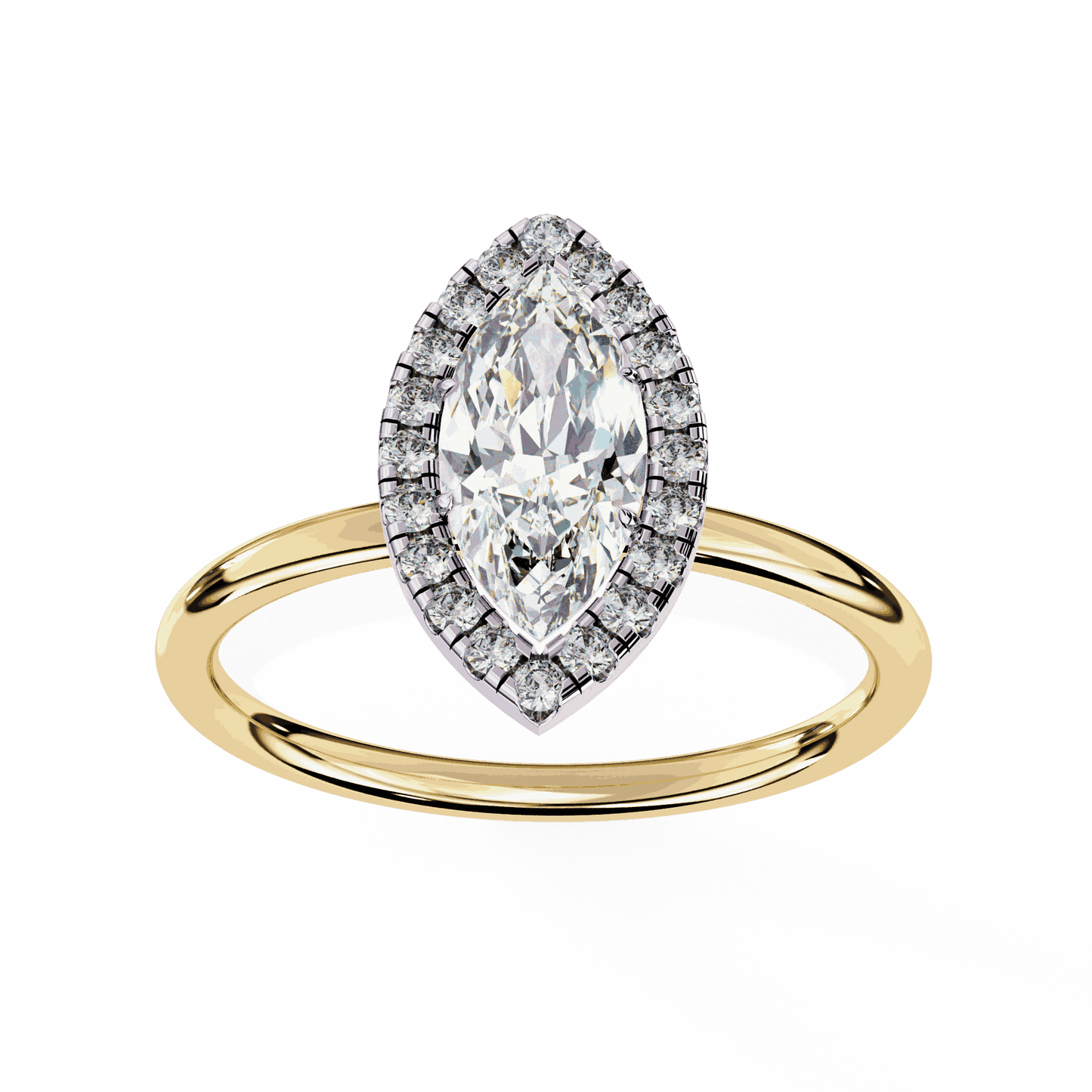Marquise Cut Lab Grown Diamond Halo Engagement Ring with Plain Band and V-Prong Setting