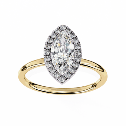 Marquise Cut Lab Grown Diamond Halo Engagement Ring with Plain Band and V-Prong Setting