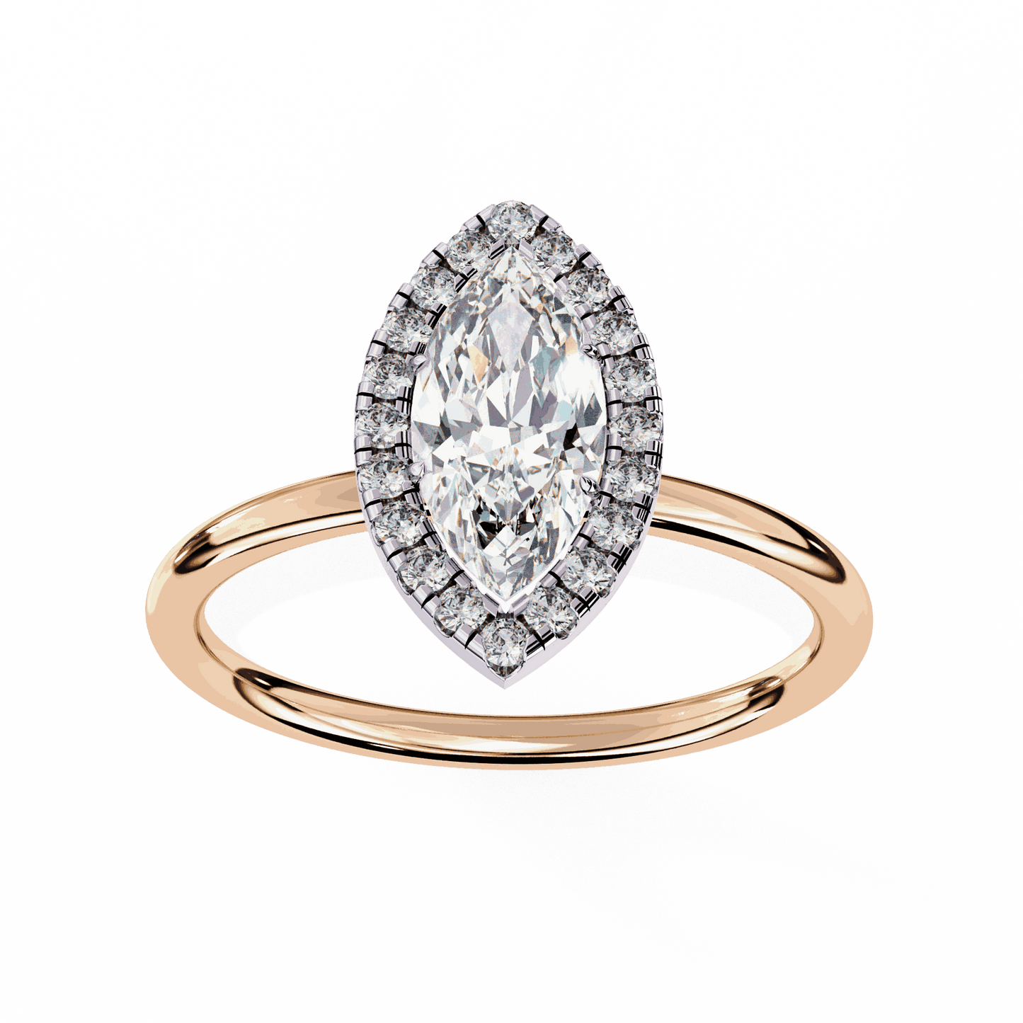 Marquise Cut Lab Grown Diamond Halo Engagement Ring with Plain Band and V-Prong Setting