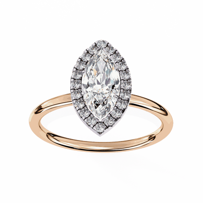 Marquise Cut Lab Grown Diamond Halo Engagement Ring with Plain Band and V-Prong Setting