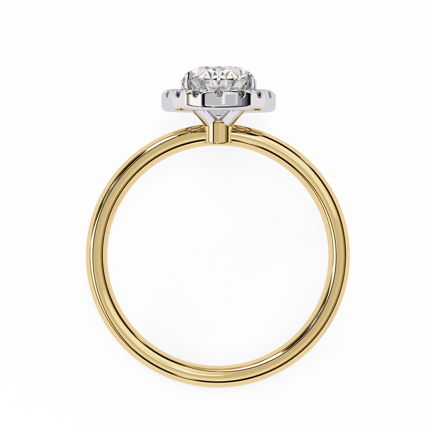 Oval Cut Lab Grown Diamond Halo Engagement Ring with Plain Band and Four-Prong Setting