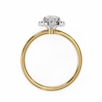Oval Cut Lab Grown Diamond Halo Engagement Ring with Plain Band and Four-Prong Setting