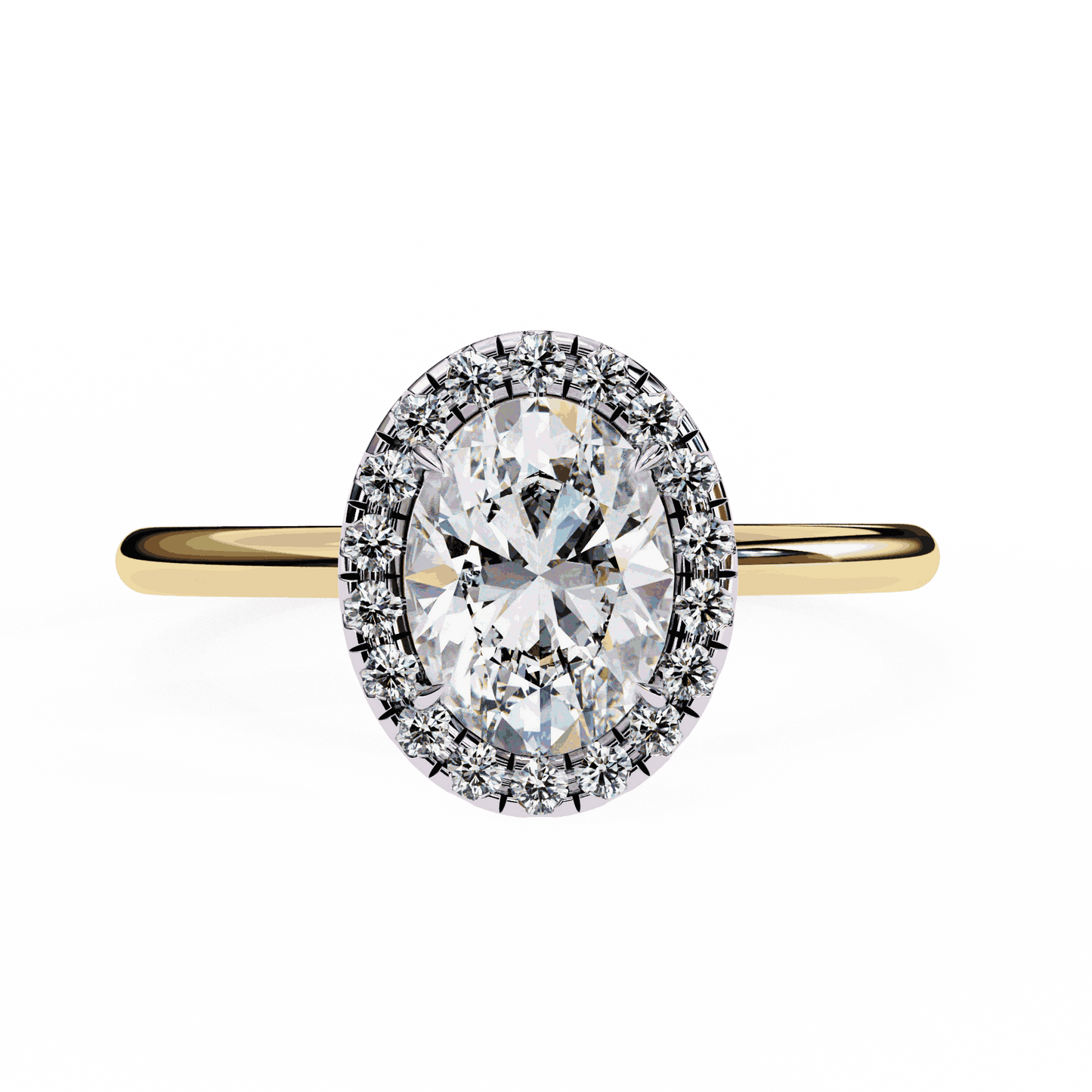 Oval Cut Lab Grown Diamond Halo Engagement Ring with Plain Band and Four-Prong Setting