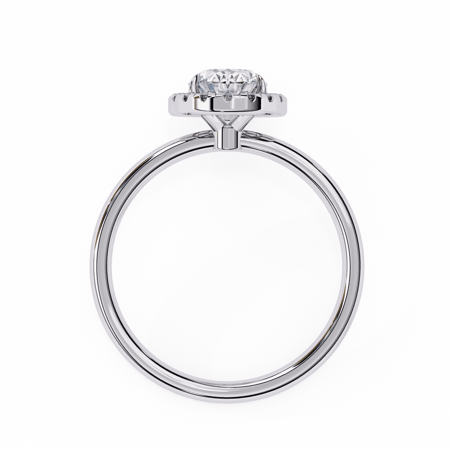 Oval Cut Lab Grown Diamond Halo Engagement Ring with Plain Band and Four-Prong Setting