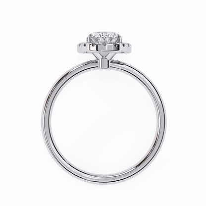 Oval Cut Lab Grown Diamond Halo Engagement Ring with Plain Band and Four-Prong Setting