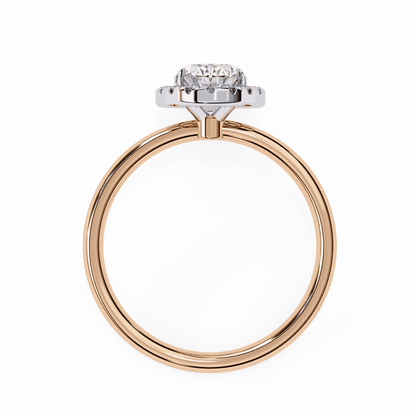 Oval Cut Lab Grown Diamond Halo Engagement Ring with Plain Band and Four-Prong Setting