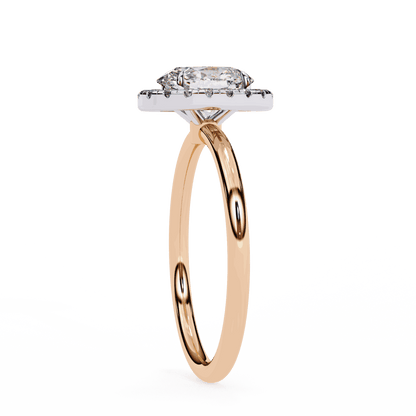Oval Cut Lab Grown Diamond Halo Engagement Ring with Plain Band and Four-Prong Setting