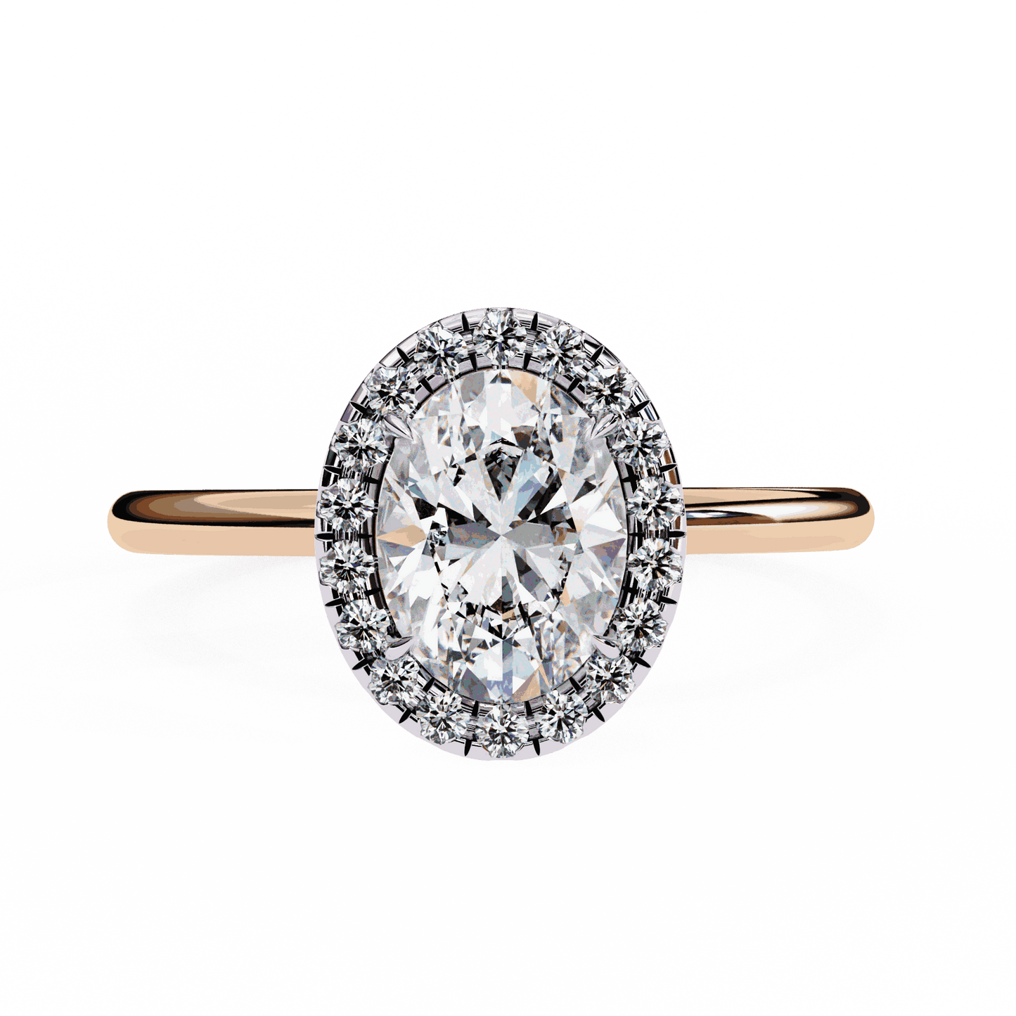 Oval Cut Lab Grown Diamond Halo Engagement Ring with Plain Band and Four-Prong Setting