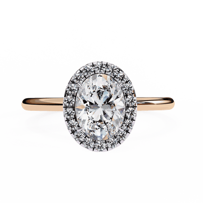 Oval Cut Lab Grown Diamond Halo Engagement Ring with Plain Band and Four-Prong Setting