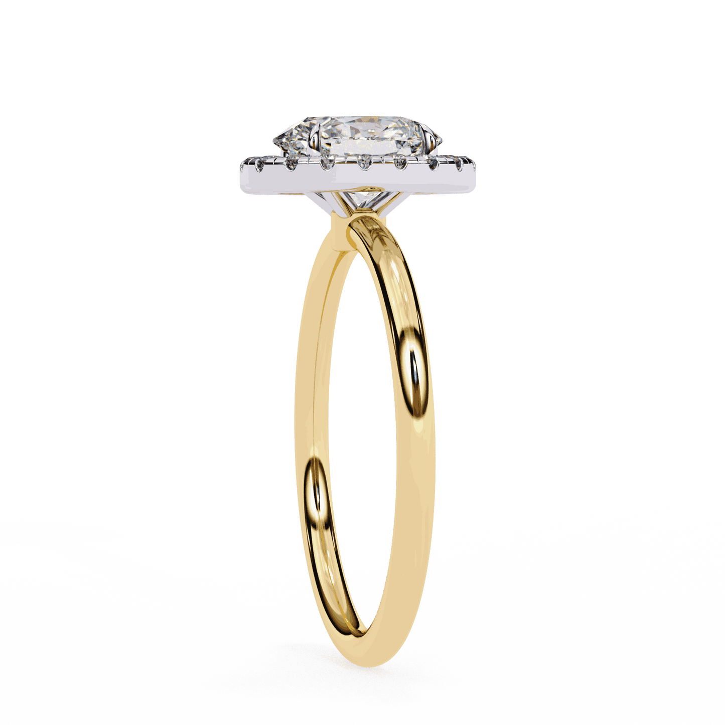 Oval Cut Lab Grown Diamond Halo Engagement Ring with Plain Band and Four-Prong Setting