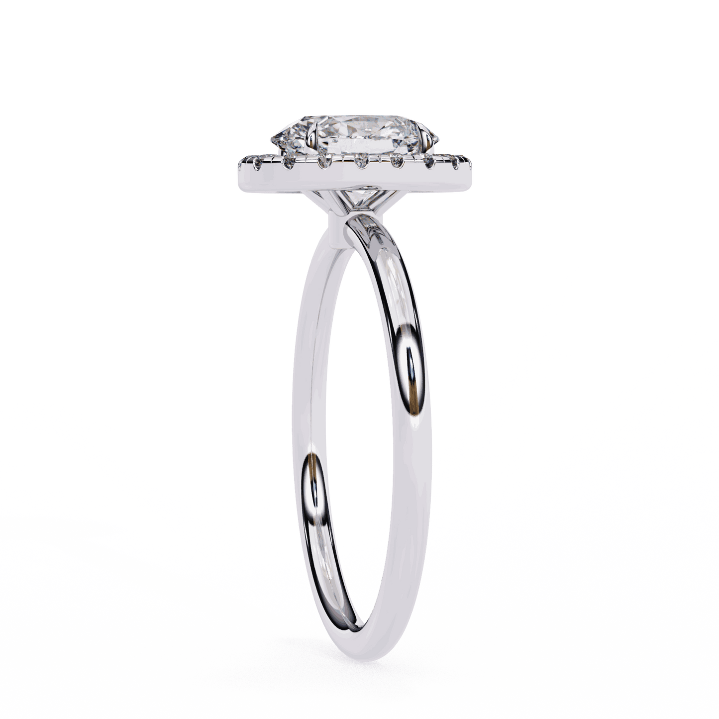 Oval Cut Lab Grown Diamond Halo Engagement Ring with Plain Band and Four-Prong Setting