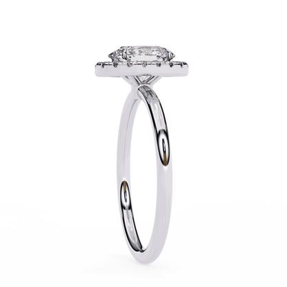 Oval Cut Lab Grown Diamond Halo Engagement Ring with Plain Band and Four-Prong Setting