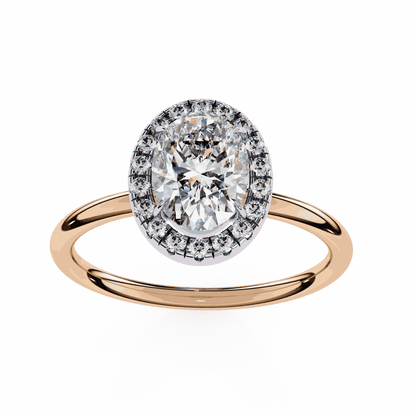 Oval Cut Lab Grown Diamond Halo Engagement Ring with Plain Band and Four-Prong Setting