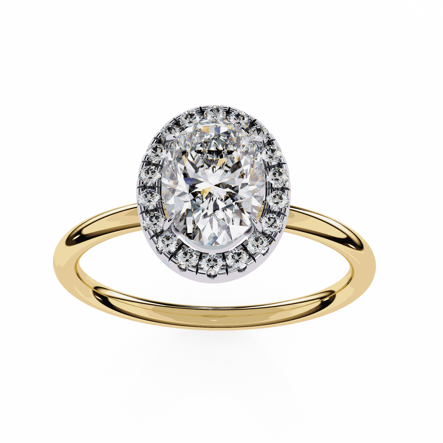 Oval Cut Lab Grown Diamond Halo Engagement Ring with Plain Band and Four-Prong Setting
