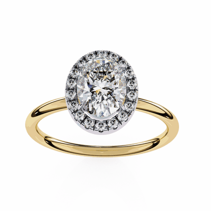 Oval Cut Lab Grown Diamond Halo Engagement Ring with Plain Band and Four-Prong Setting