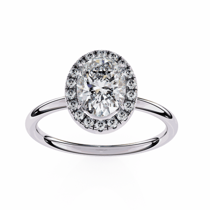 Oval Cut Lab Grown Diamond Halo Engagement Ring with Plain Band and Four-Prong Setting