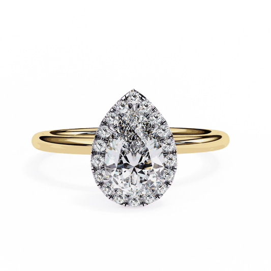 Pear Cut Lab Grown Diamond Halo Engagement Ring with Plain Band and Teardrop V-Prong Setting