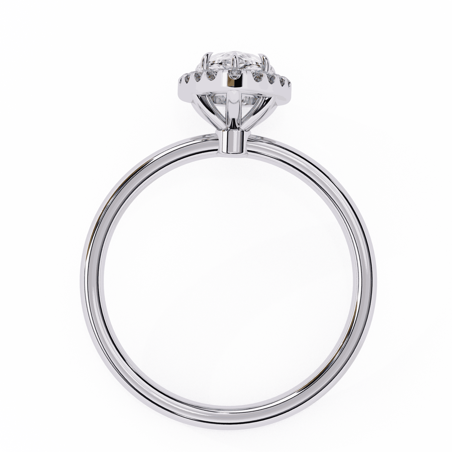 Pear Cut Lab Grown Diamond Halo Engagement Ring with Plain Band and Teardrop V-Prong Setting