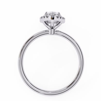 Pear Cut Lab Grown Diamond Halo Engagement Ring with Plain Band and Teardrop V-Prong Setting