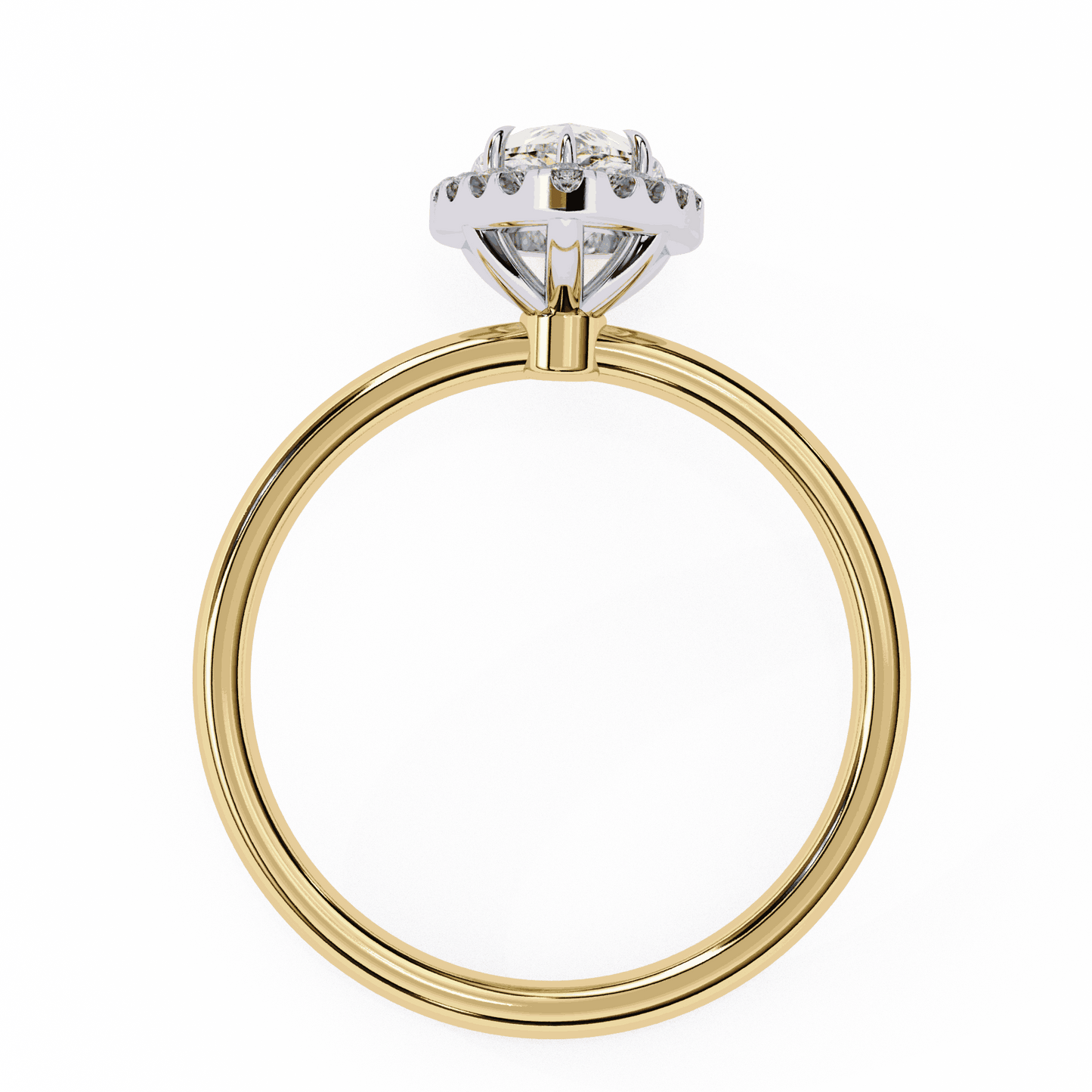 Pear Cut Lab Grown Diamond Halo Engagement Ring with Plain Band and Teardrop V-Prong Setting
