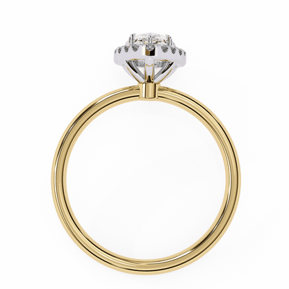 Pear Cut Lab Grown Diamond Halo Engagement Ring with Plain Band and Teardrop V-Prong Setting