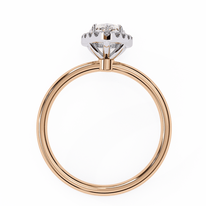Pear Cut Lab Grown Diamond Halo Engagement Ring with Plain Band and Teardrop V-Prong Setting