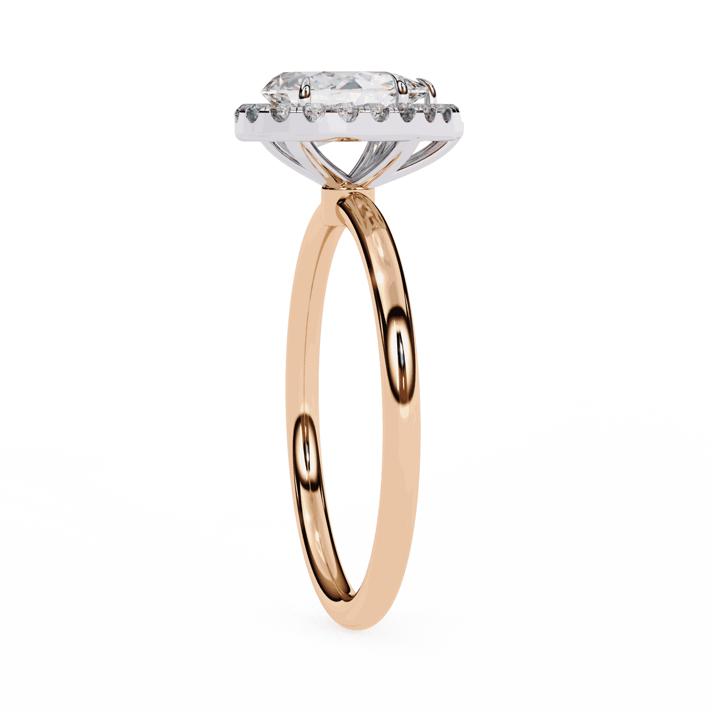 Pear Cut Lab Grown Diamond Halo Engagement Ring with Plain Band and Teardrop V-Prong Setting