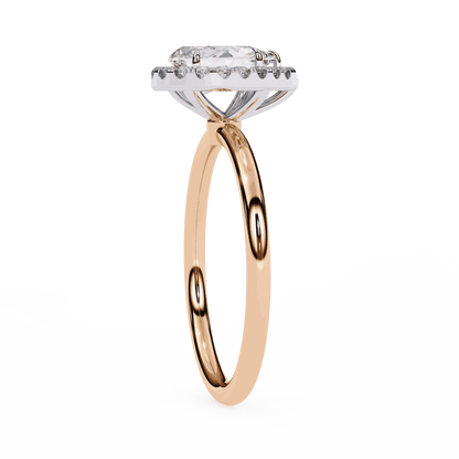 Pear Cut Lab Grown Diamond Halo Engagement Ring with Plain Band and Teardrop V-Prong Setting