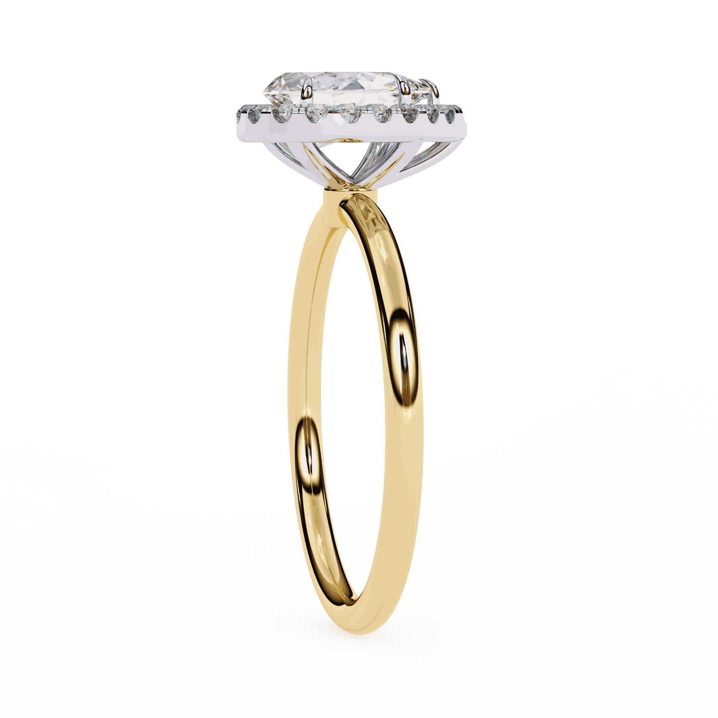 Pear Cut Lab Grown Diamond Halo Engagement Ring with Plain Band and Teardrop V-Prong Setting