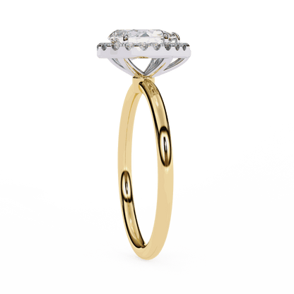 Pear Cut Lab Grown Diamond Halo Engagement Ring with Plain Band and Teardrop V-Prong Setting