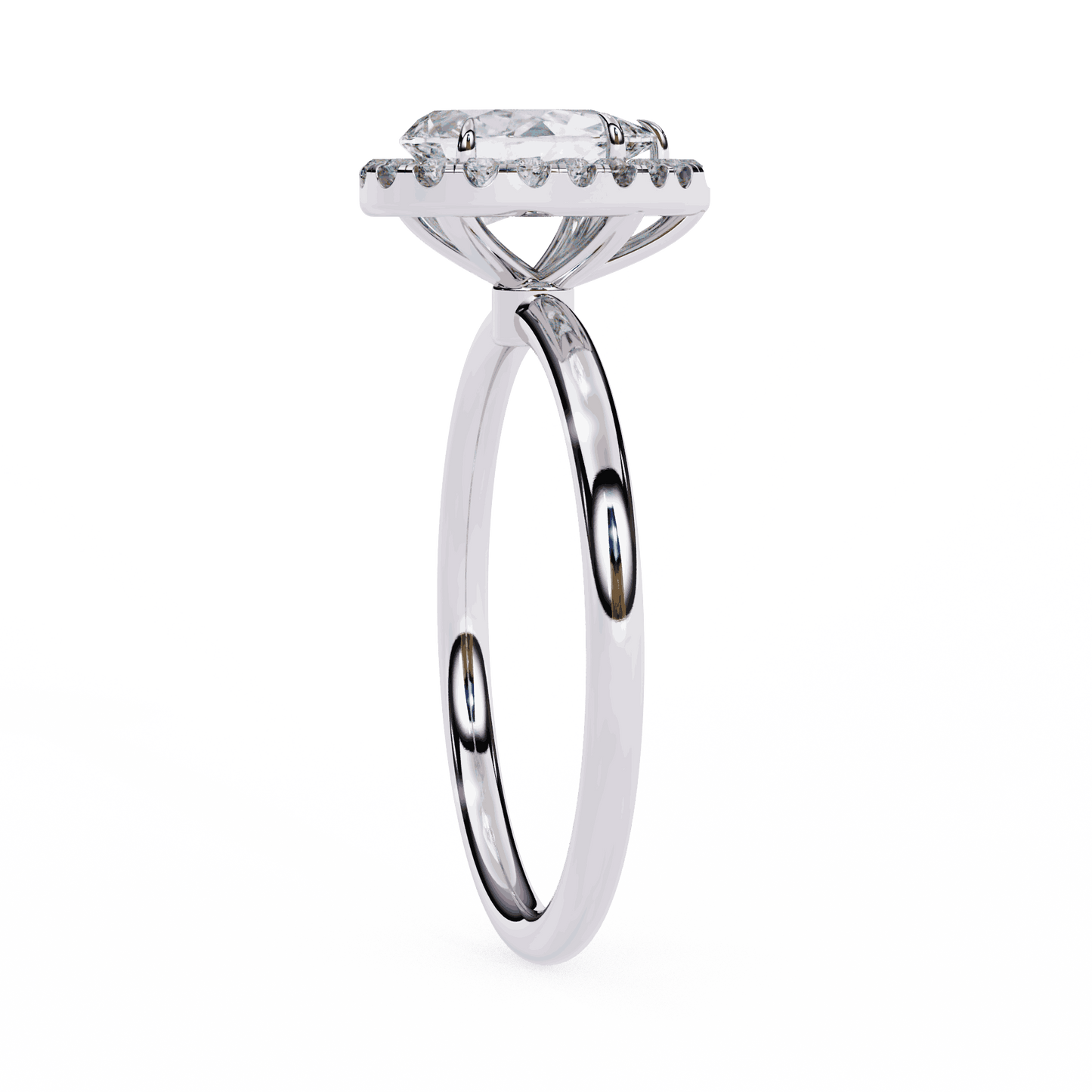 Pear Cut Lab Grown Diamond Halo Engagement Ring with Plain Band and Teardrop V-Prong Setting