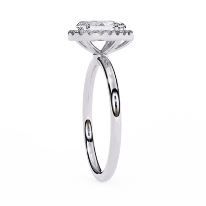 Pear Cut Lab Grown Diamond Halo Engagement Ring with Plain Band and Teardrop V-Prong Setting