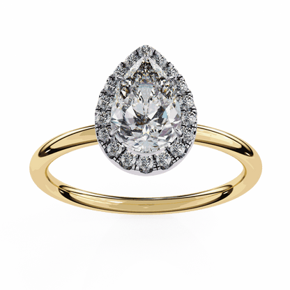 Pear Cut Lab Grown Diamond Halo Engagement Ring with Plain Band and Teardrop V-Prong Setting