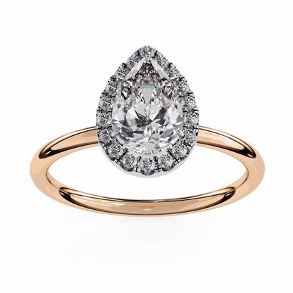 Pear Cut Lab Grown Diamond Halo Engagement Ring with Plain Band and Teardrop V-Prong Setting