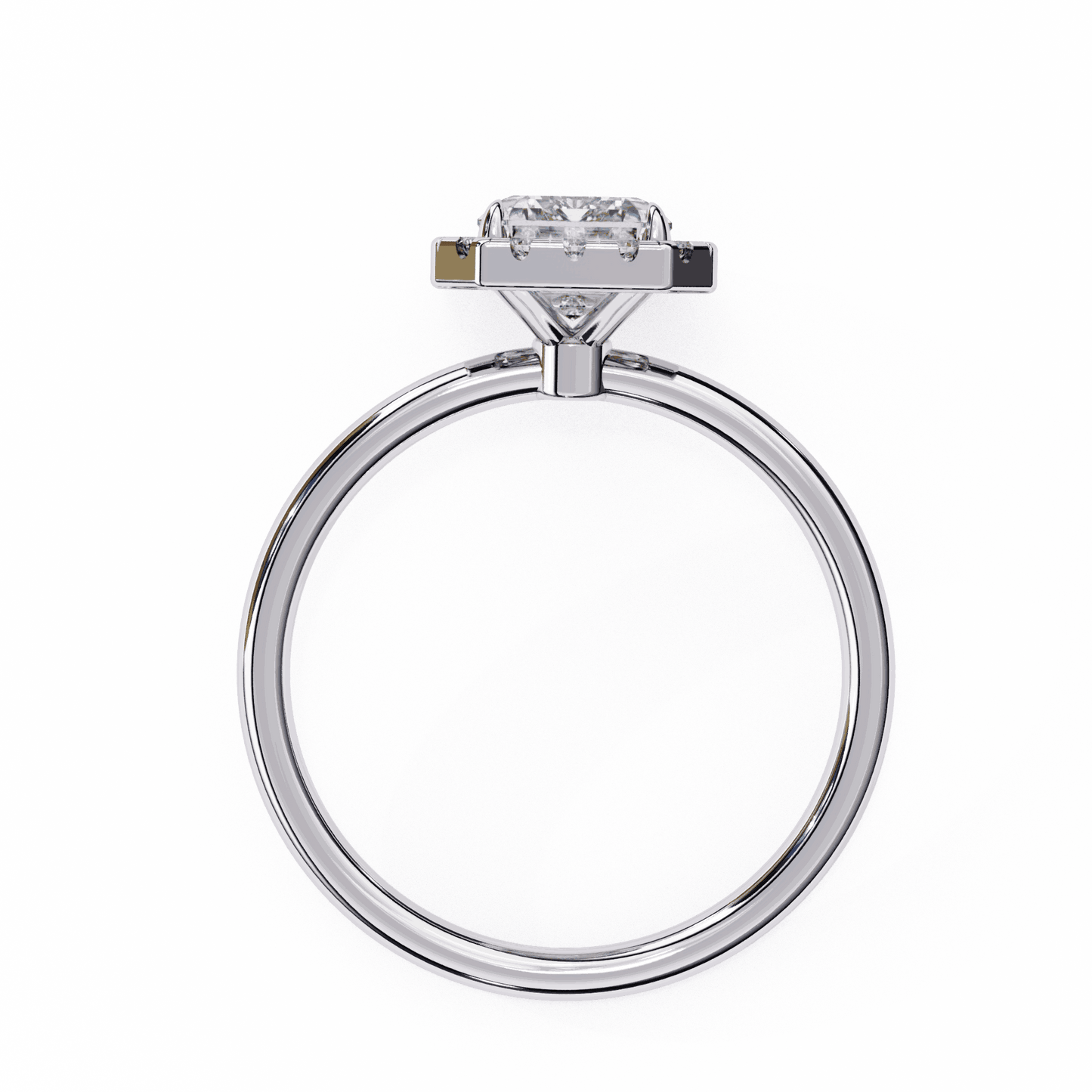 Emerald Cut Lab Grown Diamond Halo Engagement Ring with Plain Band and Four-Prong Setting