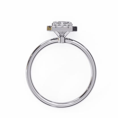 Emerald Cut Lab Grown Diamond Halo Engagement Ring with Plain Band and Four-Prong Setting