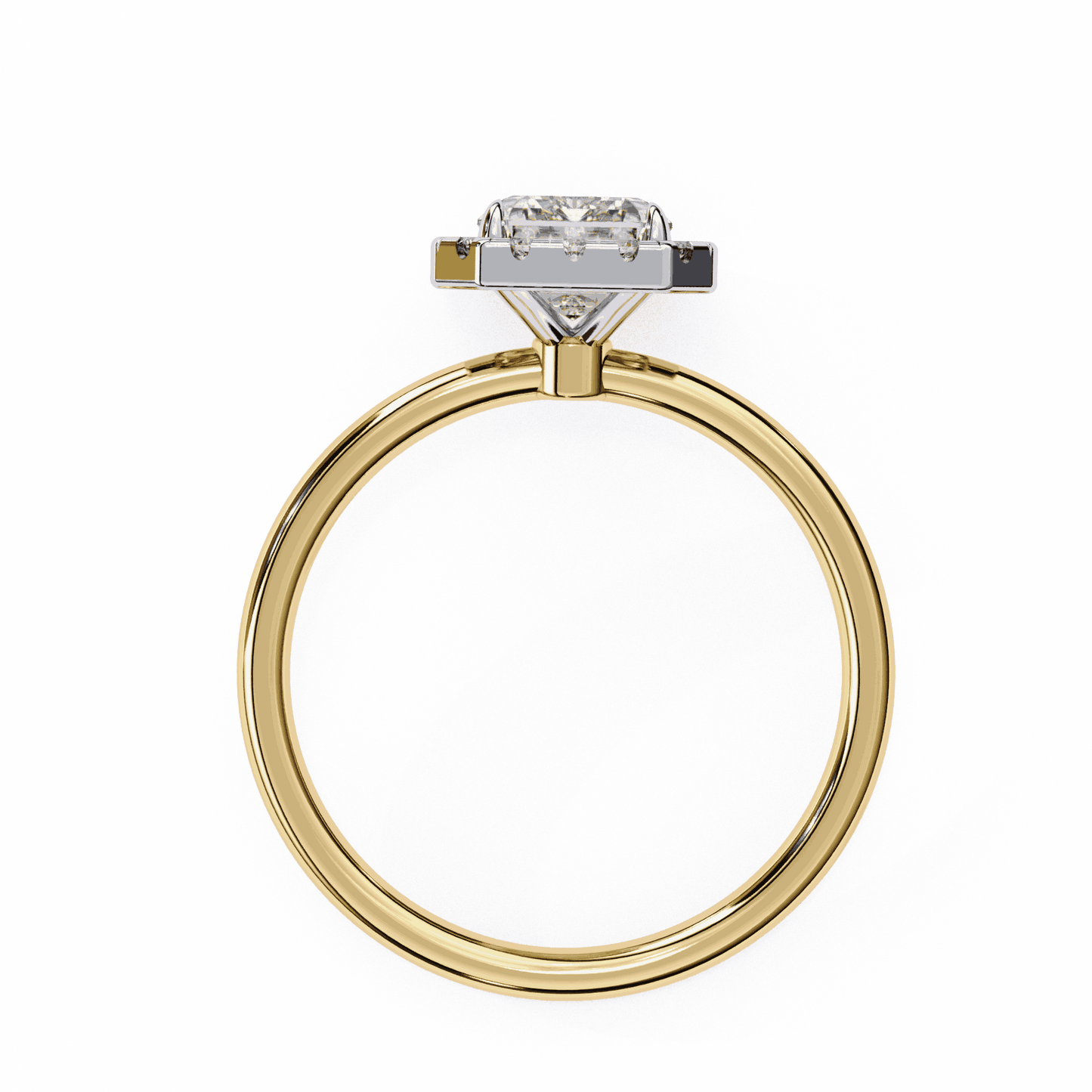 Emerald Cut Lab Grown Diamond Halo Engagement Ring with Plain Band and Four-Prong Setting