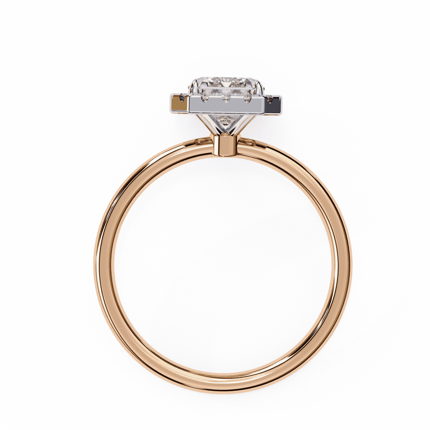 Emerald Cut Lab Grown Diamond Halo Engagement Ring with Plain Band and Four-Prong Setting