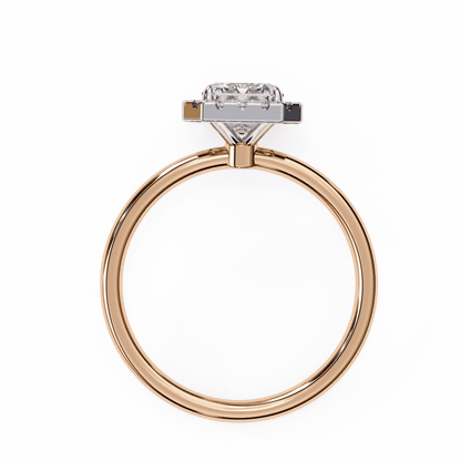 Emerald Cut Lab Grown Diamond Halo Engagement Ring with Plain Band and Four-Prong Setting