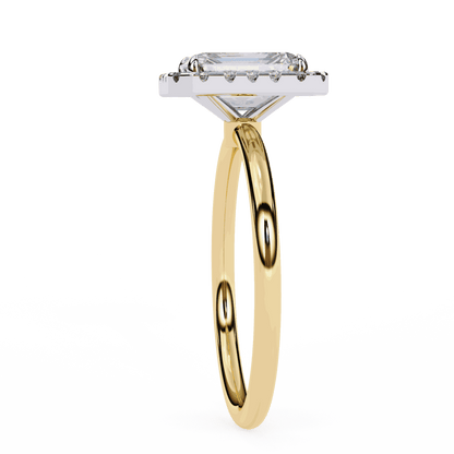 Emerald Cut Lab Grown Diamond Halo Engagement Ring with Plain Band and Four-Prong Setting