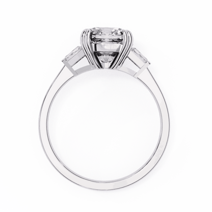 Cushion Cut Lab Grown Diamond Three Stone Engagement Ring with Tapered Baguette Sides