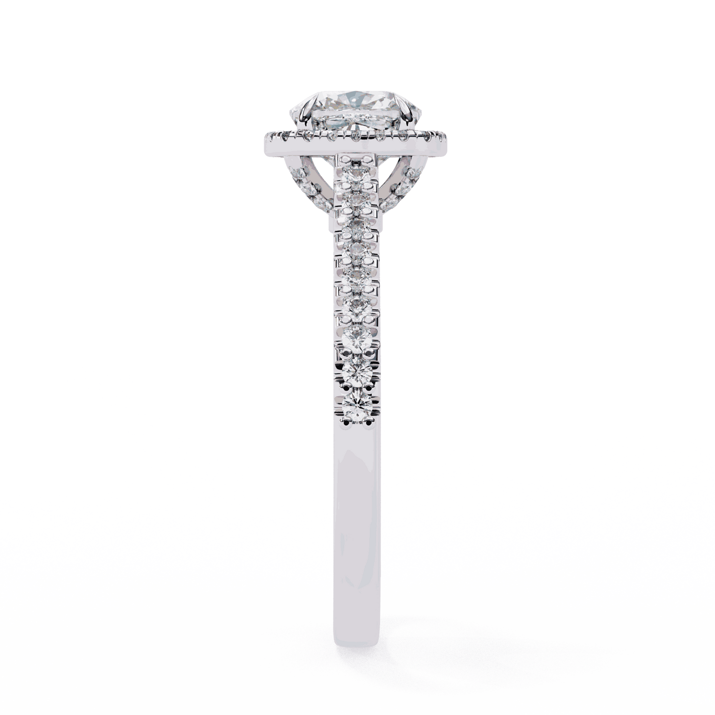 Cushion Cut Lab Grown Diamond Halo Engagement Ring with Pavé Diamond Band
