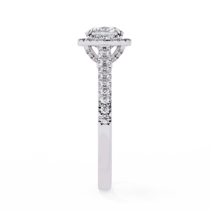 Cushion Cut Lab Grown Diamond Halo Engagement Ring with Pavé Diamond Band